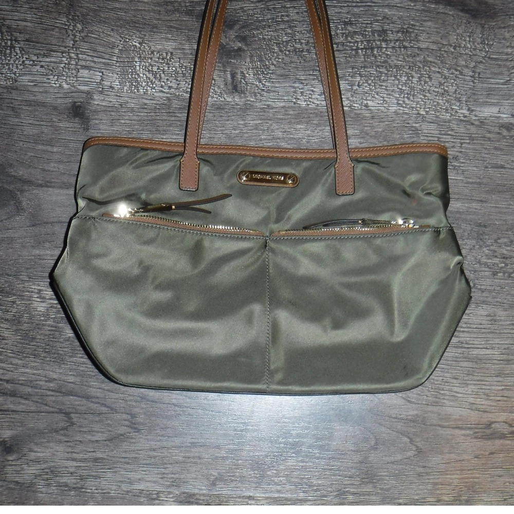 Michael Kors Tote Bag Olive Green‎ Shoulder Bag Zip Pockets Designer - Picture 2 of 10
